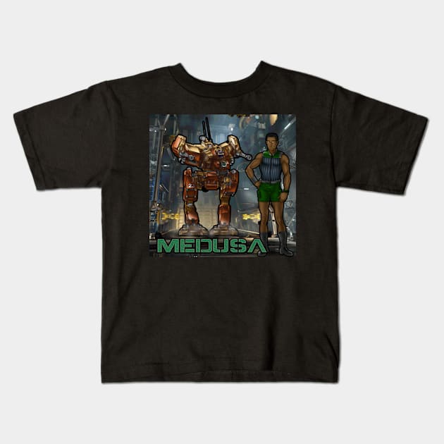 Medusa and his LCT-1V Locust scout mech Kids T-Shirt by Oswald's Oddities